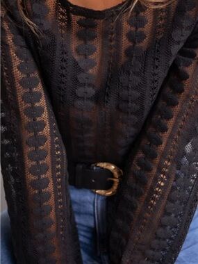 Easy Clothes Black Lace Blouse Medium Long Sleeve Sheer Boho Gothic Romantic NWT